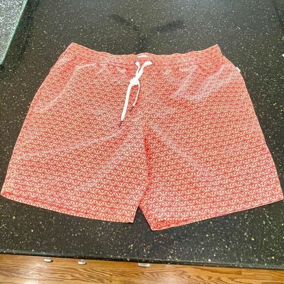 Onia The Charles Orange Patterned Lined Swim Trunks. Size XL. - Picture 1 of 7